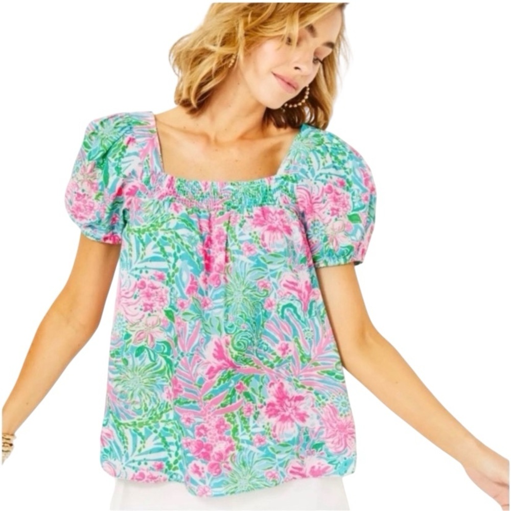Lilly Pulitzer Floral Keating Linen Blouse - Size 2